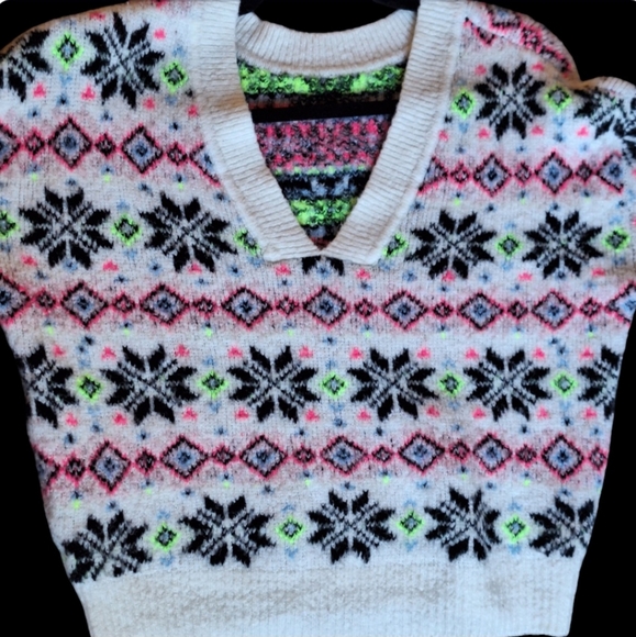 ❤Victoria's Secret XL Sweater PINK Cropped Long-Sleeved White Black Green V-Neck - Picture 4 of 12